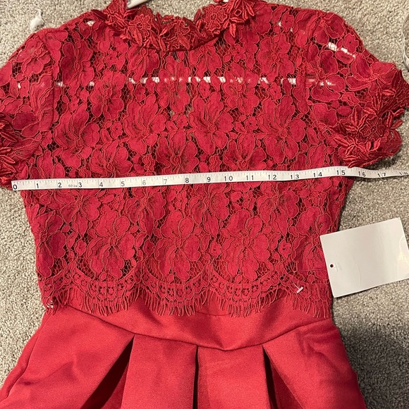 Little Mistress red dress with lace top, Sz SP - Picture 9 of 9